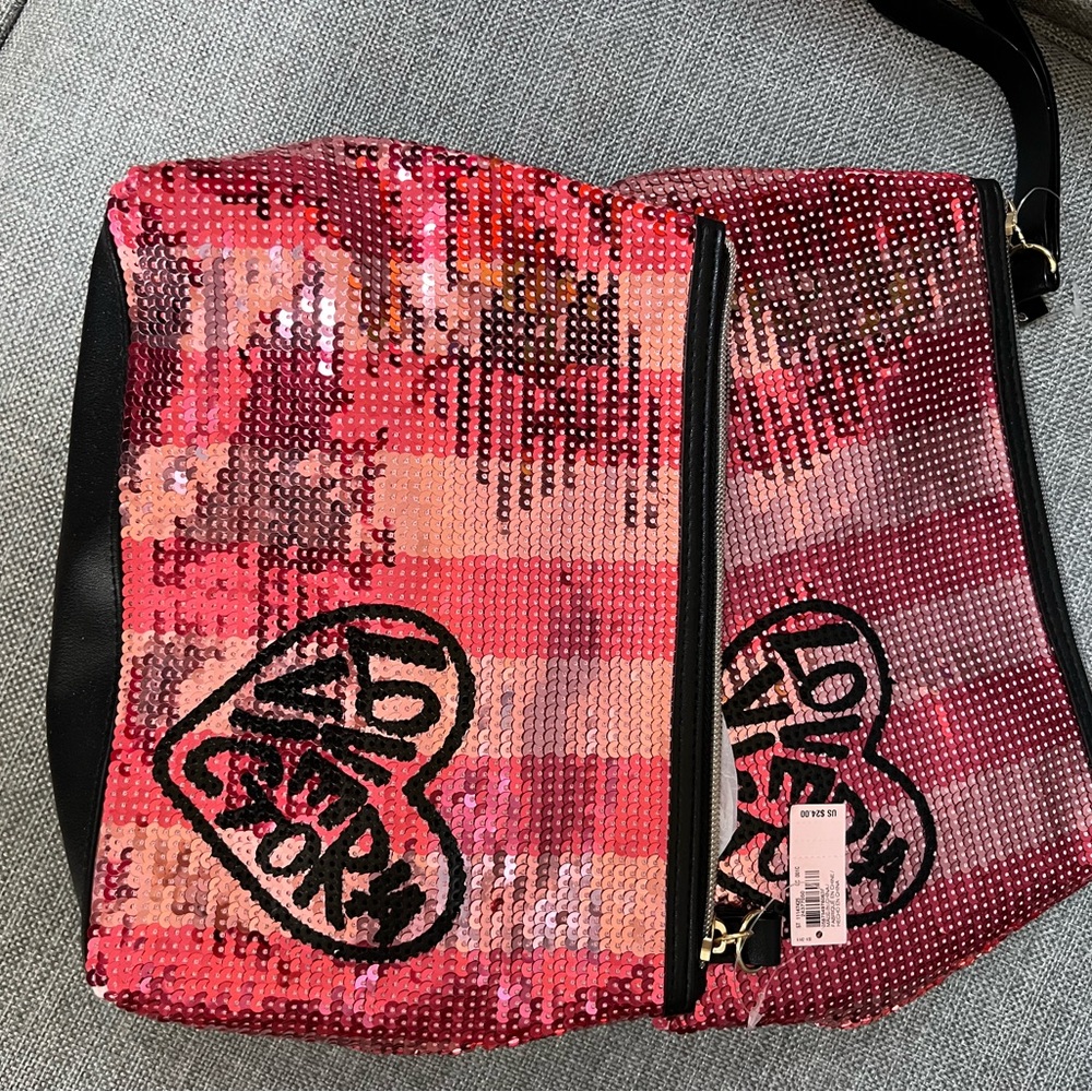 NWT Victoria secrets sequin make up bag - set of two